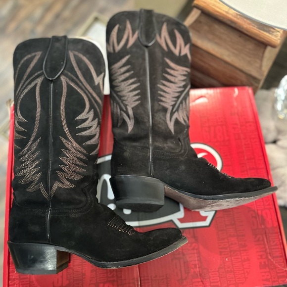 Justin Women's Clara Black Suede Medium Round Toe Tall Cowboy Boots 8.5